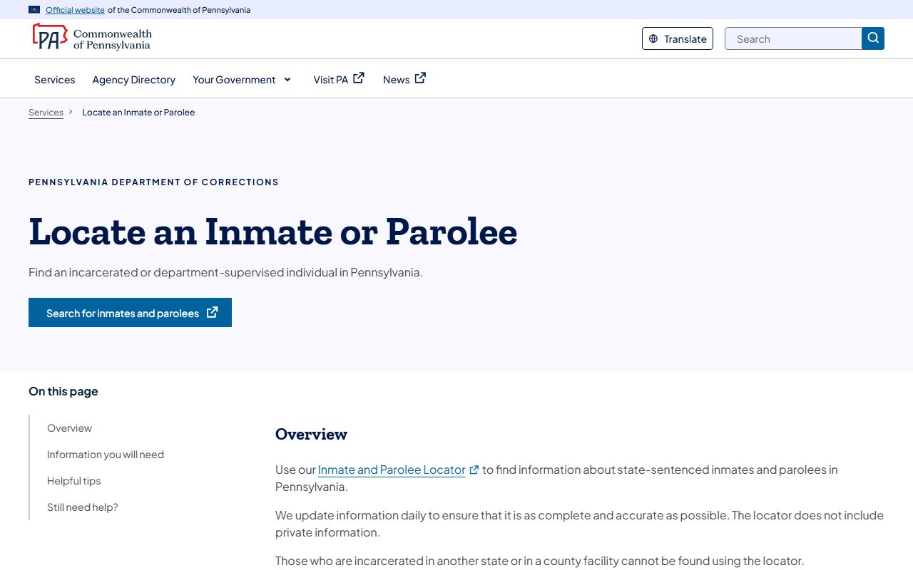 Greene County inmate records Pennsylvania DOC locator source