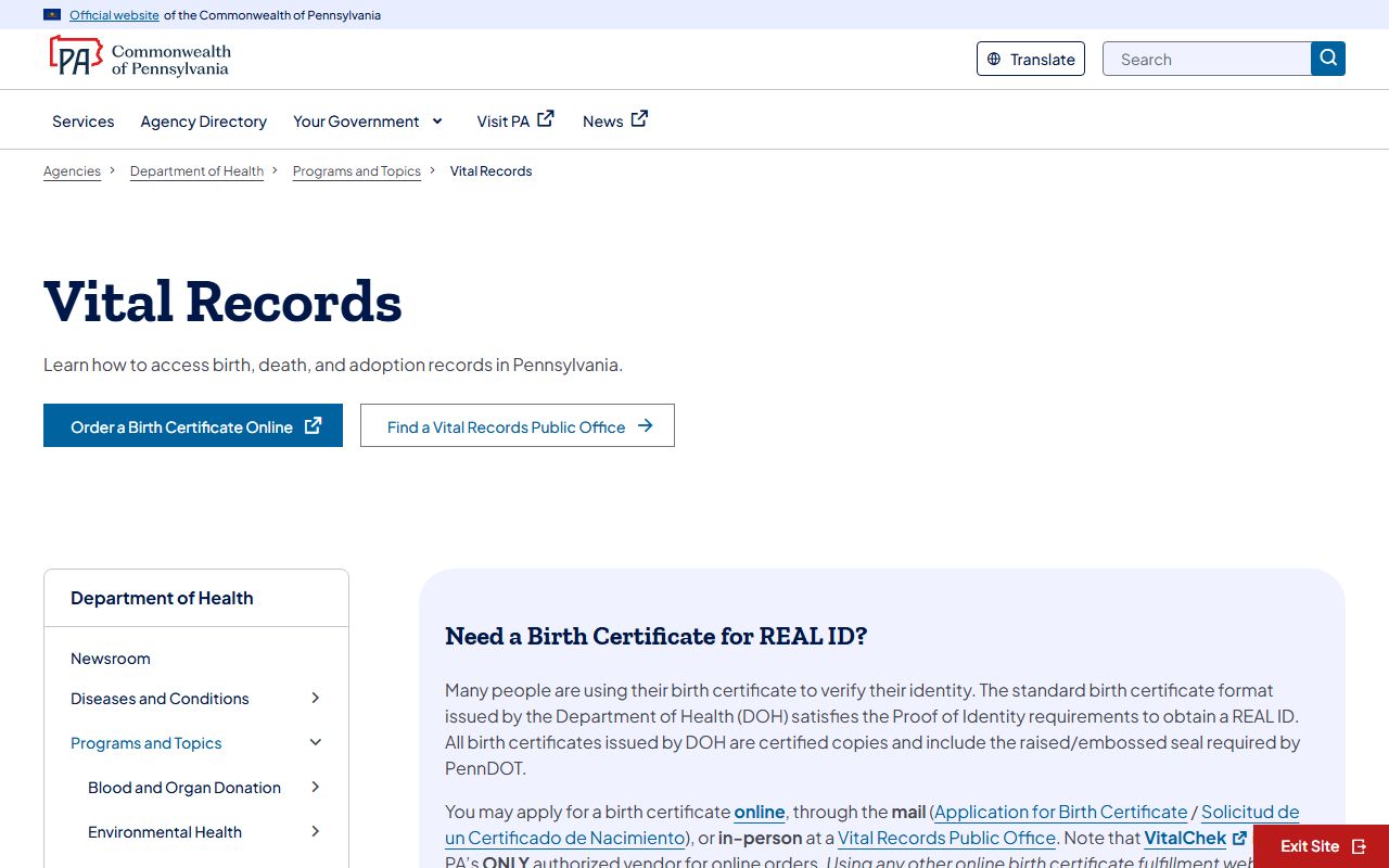 Greene County marriage and divorce records Pennsylvania health vital records source
