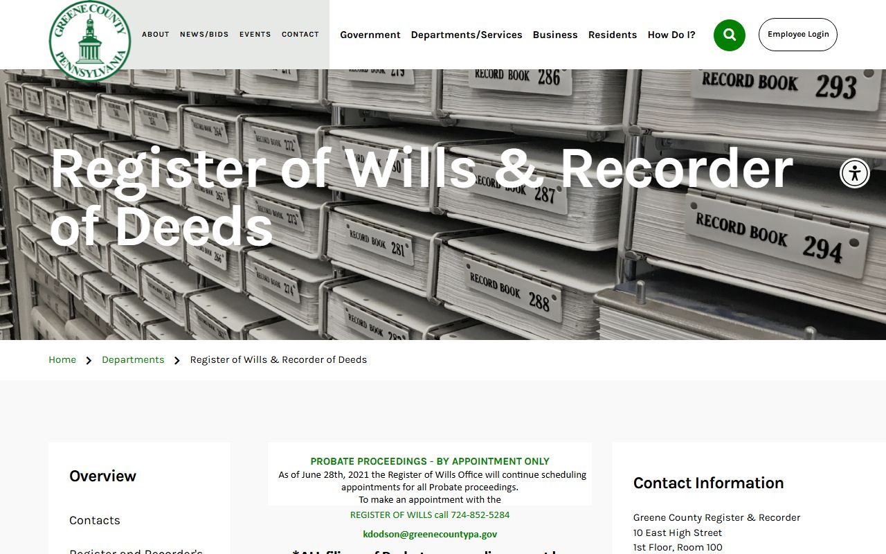 Greene County Orphans' Court records Register and Recorder source